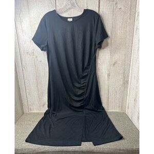 A New Day Womens Large Black A Line Short Sleeves Maxi Dress Ruched w/ Split